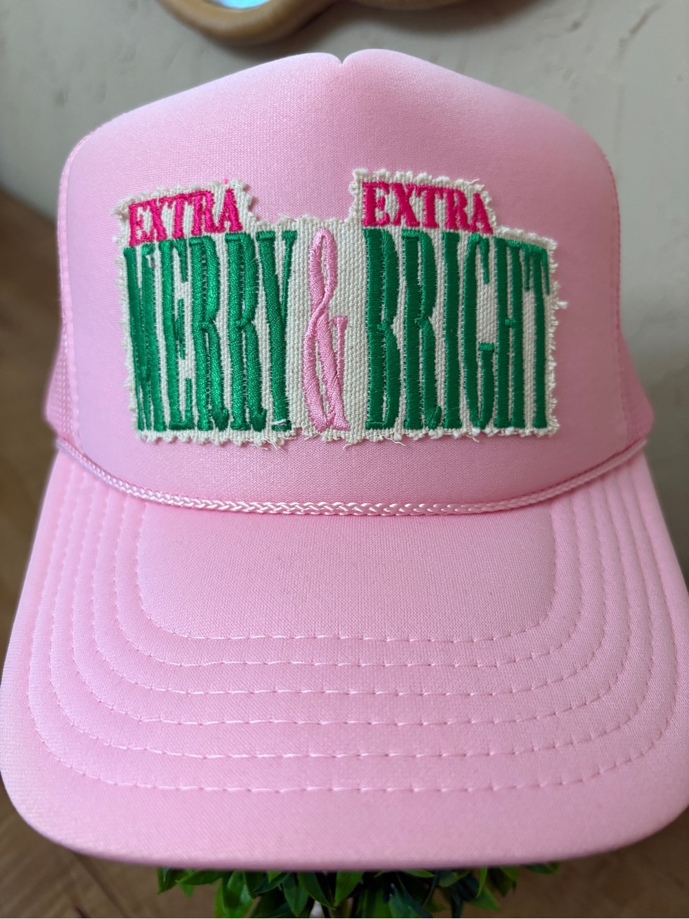 Christmas Pink "Merry & Bright" Trucker Hat